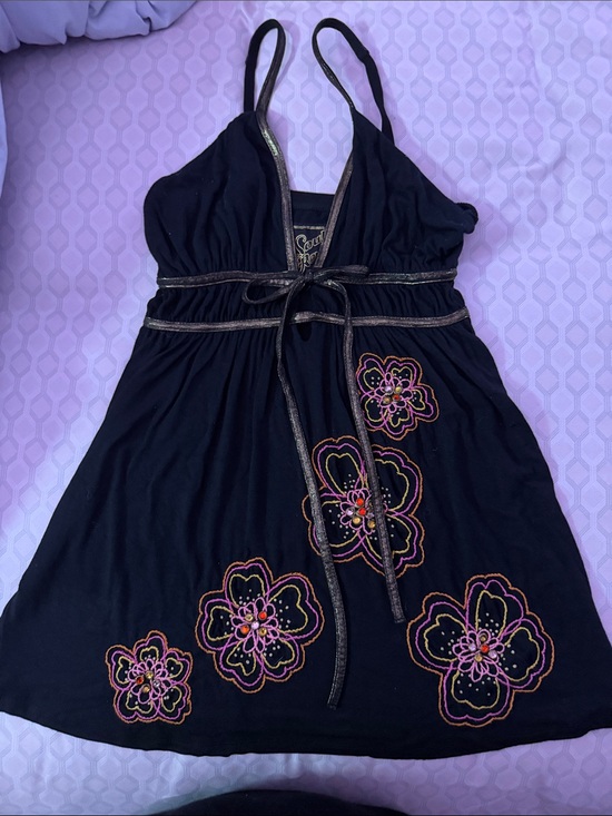 Soul Revival Tops - Soul Revival Black Tank Top with Multicolor Floral Embroidery